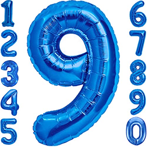 Luftballon 9. Geburtstag Zahl 9 Blau XXL Riesen Folienballon 100cm Geburtstagsdeko Jungen Ballon Zahl Deko zum Geburtstag. Fliegt mit Helium. von Jonami