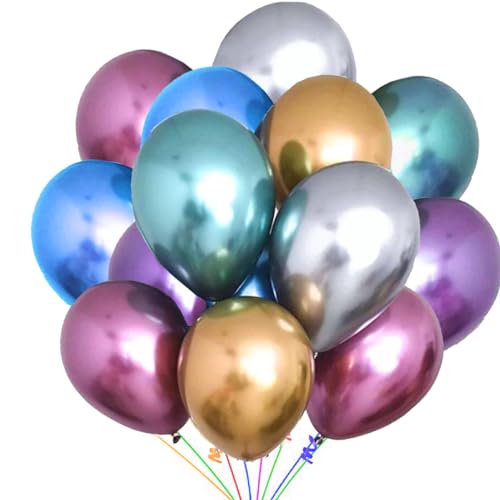 Luftballons Metallic Bunt Helium, Ballon Bunte in 6 Metallicfarben, Partyballon Deko Bunte Glänzende Mehrfarbige Latexballons Dekoration fur Geburtstags – 50 Stück von Jonami