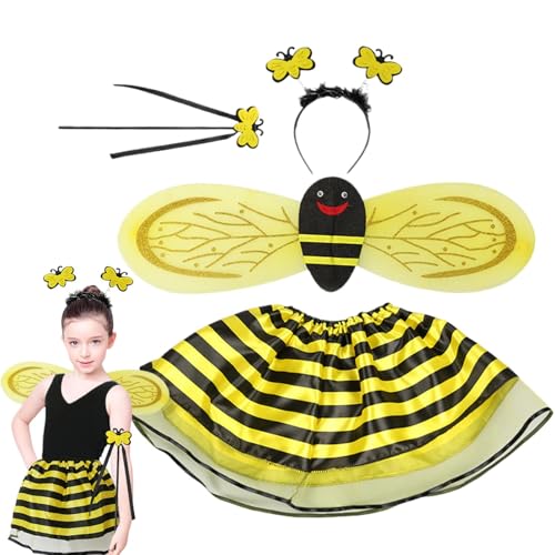Jongyumo Bienenkostüm für Kinder, 4x Leichtes Flügelkleid-Set mit Netzstoff Flügeln für Theater, Karneval & Kinderfest, Biene Dress Up Verkleidungsset für Kinder (80-130 cm) von Jongyumo