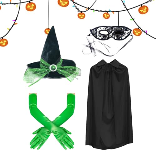 Jongyumo Halloween Hexen Kostüm-Set, 4-teiliges Outfit mit Hexenhut, Grünen Handschuhen und Brillen, Passend für Erwachsene, Perfekt für Halloween-Partys, Rollenspiele, Faschingsfeiern Jongyumo Halloween Hexen Kostüm-Set, 4-teiliges Outfit mit Hexenhut, Grünen Handschuhen und Brillen, Passend für Erwachsene, Perfekt für Halloween-Partys, Rollenspiele, Faschingsfeiern von Jongyumo