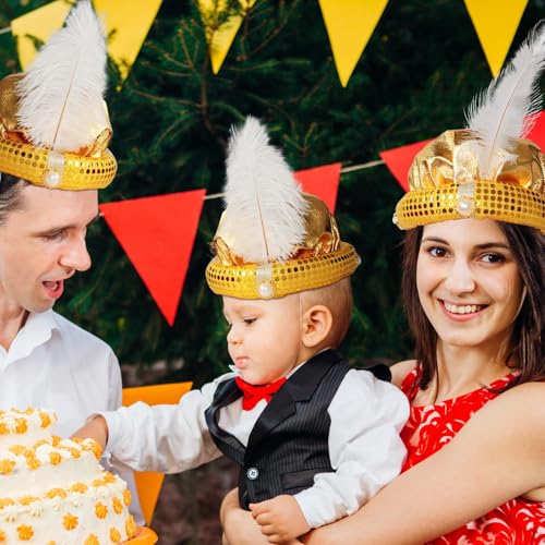 Jongyumo Hut Kinder | Sultan Männer Kopftuch,Mit Feder- und Perlen-Pailletten-Design, Sultan-Kopfwickel-Turban, glänzendes Aussehen für Theater von Jongyumo