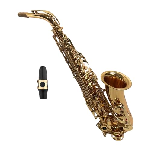Jonlaki Altsaxophon, Goldlackiertes Altsaxophon für Anfänger, E-Flach-Studentensaxofon mit Aufbewahrungstasche, Bürste, Reinigungstuch, Saxophon-Umhängeband von Jonlaki