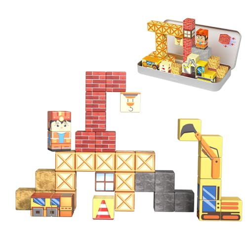 Jonuin Magnetische Bausteine Reisespielzeug für Kinder, 35 PCS Mini Magnet Bauspielzeug mit Tragbare Metallbox, STEM Magnetisches Spielzeug für Jungen und Mädchen ab 3 Jahren von Jonuin