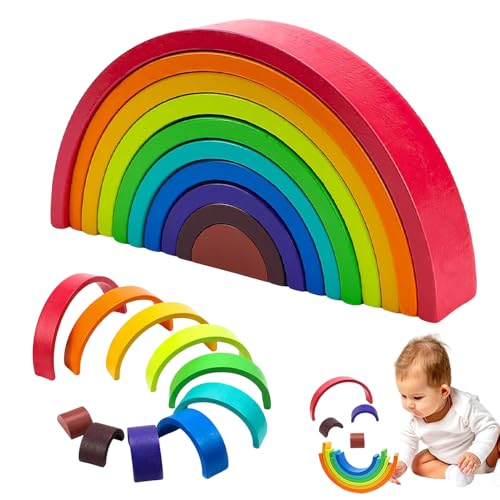 Jonuin Holz Regenbogen, 10-teiliges Regenbogen Bausteine Set, Regenbogenblöcke, Stapelturm Lernspielzeug, Montessori Holzspielzeug für Kinder(18,5 x 9,5 x 3 cm) Jonuin Holz Regenbogen, 10-teiliges Regenbogen Bausteine Set, Regenbogenblöcke, Stapelturm Lernspielzeug, Montessori Holzspielzeug für Kinder(18,5 x 9,5 x 3 cm) von Jonuin