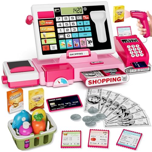 Jonuin Elektronische Kasse Spielzeug für Kinder, Registrierkasse mit Scanner, Rechnerfunktion, Kreditkarte, Spielgeld und Einkaufskorb, Spielzeug Kassen Set für Kinder, Geschenk für Kinder ab 3 Jahre Jonuin Elektronische Kasse Spielzeug für Kinder, Registrierkasse mit Scanner, Rechnerfunktion, Kreditkarte, Spielgeld und Einkaufskorb, Spielzeug Kassen Set für Kinder, Geschenk für Kinder ab 3 Jahre von Jonuin
