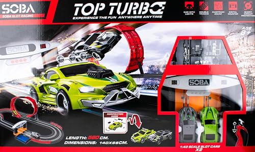 Autorennbahn | Rennbahn | Rennstrecke | Spielzeug-Rennstrecke | 2-Spurig | mit 1 Looping | mit 2 Kontroller und 2 Autos | Top Turbo von JooTech