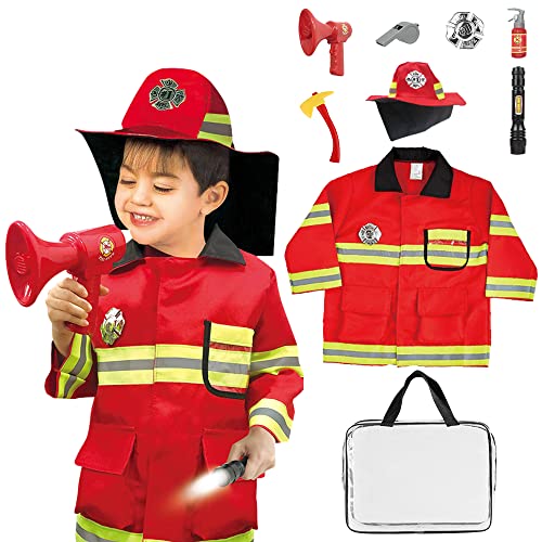 Jooheli Kostüm Feuerwehrmann Kinder, Kinder Feuerwehrmann Kostüm und Feuerwehrmann Zubehör, Feuerwehr Kostüm Kinder Passend für Kinder Jungen Mädchen 3-6 Jahren von Jooheli