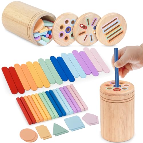 Joozmui Holz Montessori Spielzeug ab 1 2 3 Jahre, 3 in 1 Holzspielzeug Motorikspielzeug Baby Spielzeug 1 2 3 Jahr - Holz Sortier & Stapelspielzeug Geschenk für Kleinkinder Kinderspielzeug Lernspiele von Joozmui