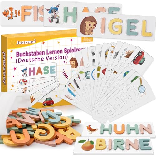 Joozmui Spielzeug ab 3 4 5 6 7 8 Jahre Mädchen, Buchstaben Lernen Lernspiele ab 3-8 Jahre Kinderspielzeug ab 3-8 Jahre Steckpuzzle Holz Montessori Spielzeug ab 3-8 Jahre Junge Einschulung Geschenk von Joozmui