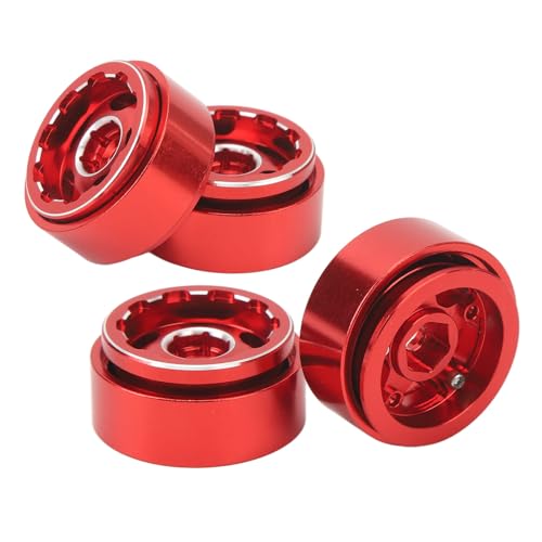 Jopwkuin RC-Aluminiumlegierungsfelgen, 1,0 Zoll, Beadlock-Felgen, 4 Stück, Verschleißfest, für 1/24 Axial SCX24 RC-Autos (Rot) von Jopwkuin