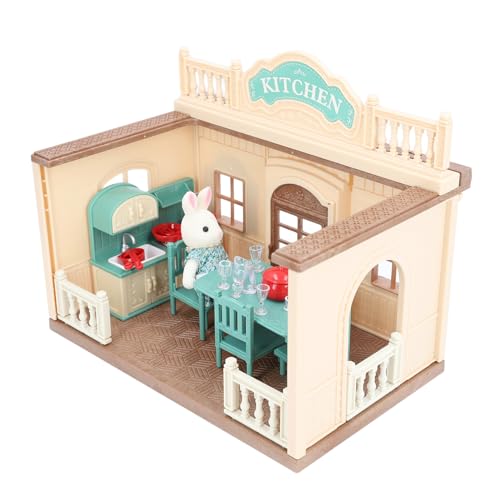 Miniatur-Puppenhaus-Küche, Puppenhaus-Küchenspielzeug, Pädagogischer Kunststoff, Einfach zu Montieren, mit Küchentisch Als Geschenk von Jopwkuin