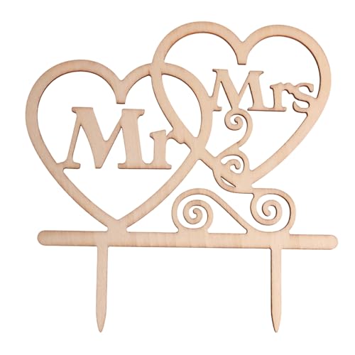 1 Stück Holz-Tortenstecker, Mr & Mrs Hochzeit mit Liebe-Steckern, Rustikale Vintage Deko für Hochzeitstorte Cupcakes Desserts von Jormftte