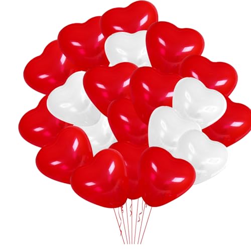 100 Stück Herzluftballons Rot Weiß, Luftballons Herz Helium Luftballons für Romantische Atmosphäre Hochzeit Verlobung Valentinstag Party Deko von Jormftte