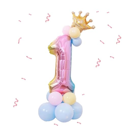 Regenbogen Rosa Luftballon Zahl 1, 32 Zoll Gradient Zahl 1 Ballon mit Pastellballons, Riesen Zahl 1 Folie Helium Ballons Set für Jungen Mädchen Erster 1. Geburtstag Babyparty Party Dekoration von Jormftte