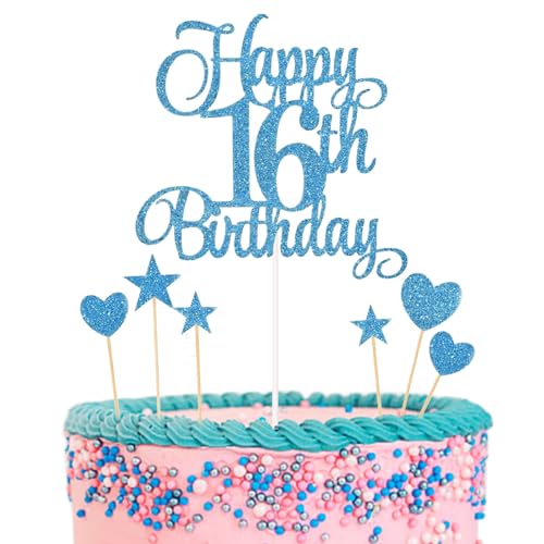 Tortenaufsatz zum 16. Geburtstag, 7 Stück, königsblau, glitzernd, Dekoration für Jungen und Mädchen, 16. Geburtstag, Partyzubehör Tortenaufsatz zum 16. Geburtstag, 7 Stück, königsblau, glitzernd, Dekoration für Jungen und Mädchen, 16. Geburtstag, Partyzubehör von Jormftte