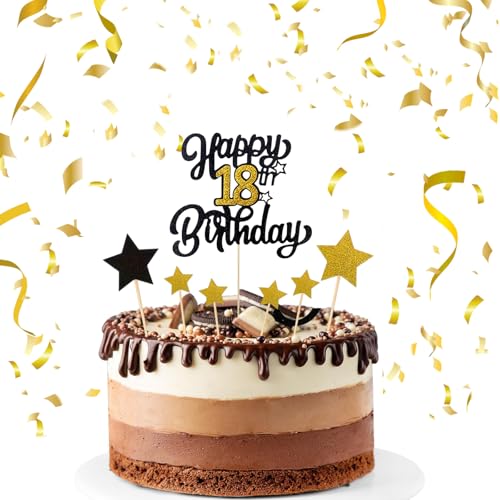 Tortenaufsatz zum 18. Geburtstag, glitzernde Cupcake-Topper, schwarz-gold, glitzernde Happy Birthday-Kuchendekorationen mit Sternen, 18 Jahre alt, Geburtstagsparty-Zubehör für Jungen und Mädchen Tortenaufsatz zum 18. Geburtstag, glitzernde Cupcake-Topper, schwarz-gold, glitzernde Happy Birthday-Kuchendekorationen mit Sternen, 18 Jahre alt, Geburtstagsparty-Zubehör für Jungen und Mädchen von Jormftte