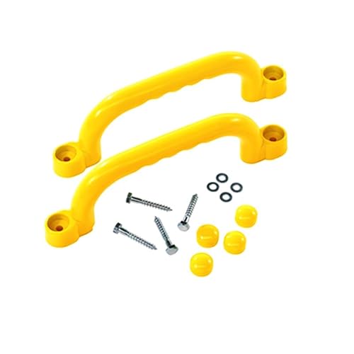 Jortmrd 2 Stück Haltegriffe Spielturm,Kunststoff Haltegriffe für Spielplatz,Griffe Kinderspielplatz inkl. Befestigungsmaterial,für Klettergerüste, Baumhäuser & Spieltürme (Gelb) von Jortmrd
