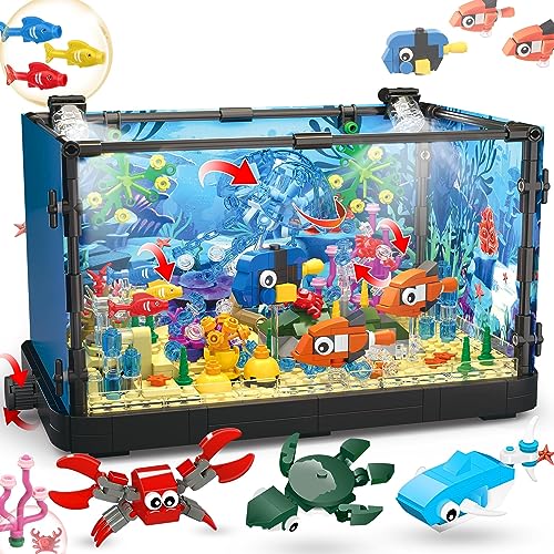 Aquarium-Baustein, beleuchtetes, kompatibel mit Lego-Sets für Erwachsene und Kinder, einschließlich Meeresquallen, Fischen, Tierbauspielzeug für Jungen im Alter von 8–12 Jahren, 725 Teile von Jorumo