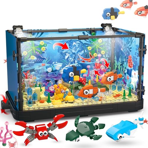 Aquarium-Baustein, beleuchtetes, kompatibel mit Lego-Sets für Erwachsene und Kinder, einschließlich Meeresquallen, Fischen, Tierbauspielzeug für Jungen im Alter von 8–12 Jahren, 725 Teile von Jorumo