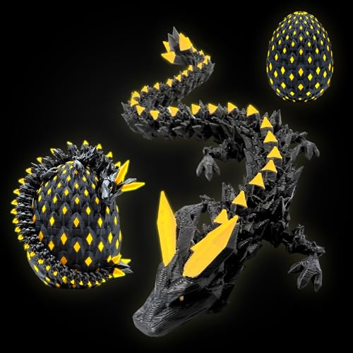 JoryHeim Drachenei mit Drache, Mystischer Kristall Drache im Ei, 10cm Realistisches Drachen Spielzeug für Sammler, Geburtstagsgeschenk, Schwarz & Gold von JoryHeim
