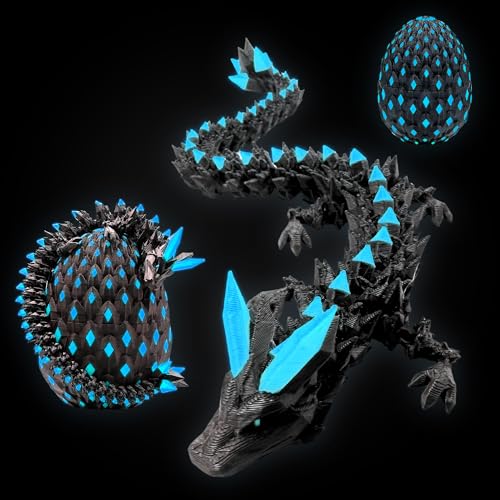 JoryHeim Drachenei mit Drache, Nachthaftend 3D Drache im Ei, Realistisches Fantasy Spielzeug, Geschenk für Kinder/Erwachsene，Schwarz & Blau, 10cm von JoryHeim