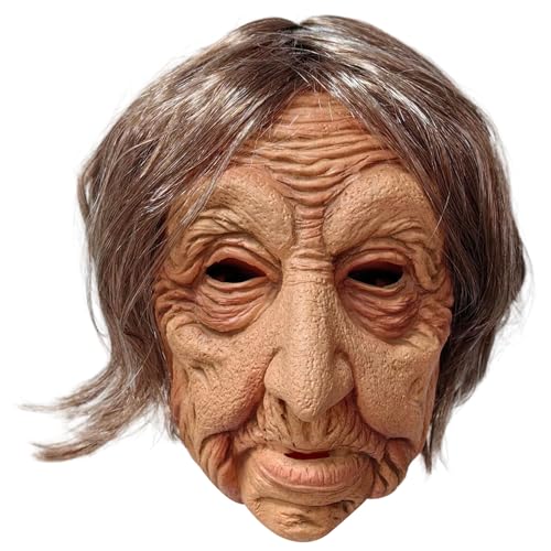 Alte Dame Maske, Halloween Alte Frau Maske mit kurzen Haaren Realistische Latexmasken Gruseliges Accessoire für Halloween Kostümparty von Jorzer