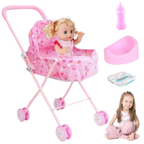 Baby DUVK Stroller Set Faltbarer Kinderwagen mit niedlichen Gesangspuppen- und Zubehör tragbare Baby Kinderwagen Spielzeugsimulation Rollenspiele Spielzeug für Kinder tun, um Geschenke zu Spielen Baby DUVK Stroller Set Faltbarer Kinderwagen mit niedlichen Gesangspuppen- und Zubehör tragbare Baby Kinderwagen Spielzeugsimulation Rollenspiele Spielzeug für Kinder tun, um Geschenke zu Spielen von Jorzer