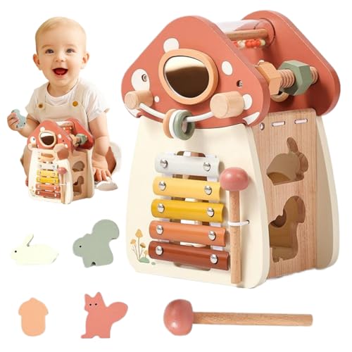 Babyaktivität Würfel, 5 in 1 Holzbaby Spielzeug pädagogischer Lernpilzform -Sortierer Aktivität Würfel für Kinder Jungen und Mädchen Geburtstagsgeschenke von Jorzer