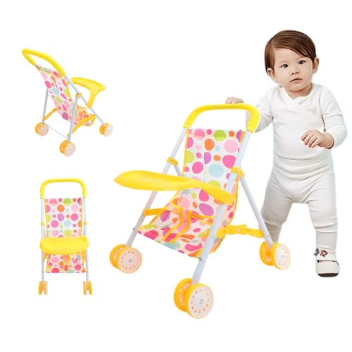 Babypuppenwagen, 9.8x11.8x17.7 in niedlichen entzückenden faltbaren Puppenwagen für Kleinkinder mit Tablett- und Baldachin -Spielzeug -Kinderwagen für Mädchen mit Stahlrahmen und Griff von Jorzer