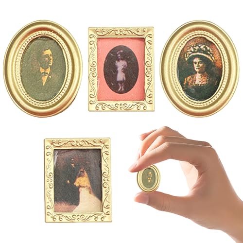 Dollhouse Bildrahmen Set, 4PCS Victorian Art Wall Pictures 1/12 Maßstab Accessoires Gedruckte Gemälde Golden Frames Dollhouse Möbel Set für Wohnzimmerbuchraum von Jorzer