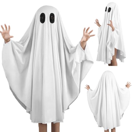 Ghost Poncho Halloween gruseliger Geisterkap, 47, 2 '' Langhautfreundlich ＆ Einfach zu tragenes Abhängungshalle Halloween-Kostüm für Kinder im Alter von 7 bis 9 Jahren Cosplay Dress Up Party L. von Jorzer