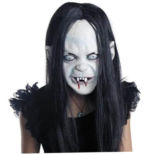 Halloween Horror Grimasse Geistermaske Gruselige Zombie Emulsionshaut mit Haaren (Schwarzes Haar), 25 * 21CM Halloween Horror Geistergesichtsmaske von Jorzer