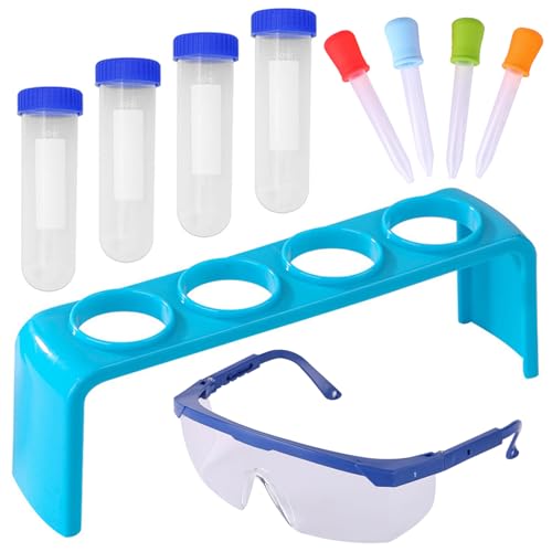 Jorzer 10 PCs/Set Kids Test Tubes Kit 4 PCs 50ml PP wissenschaftliche Bildungstöhren für Kinderwissenschaftsspielzeuge für Kinder mit Sicherheitsbrillen, Röhrenregal, Pipetten..Spielzeugspiele von Jorzer