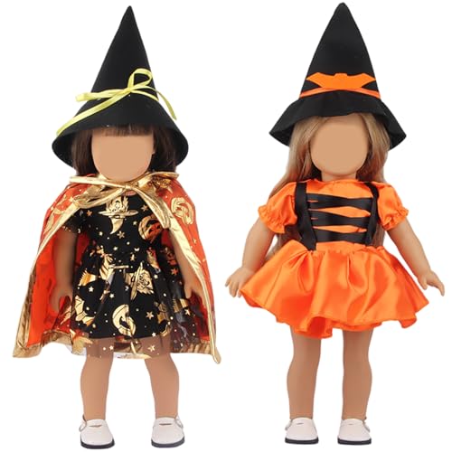 Jorzer 18 Zoll Puppenkleidung und Zubehör inklusive Hexenhut und Kleid, orangefarbene hübsche Puppenkleidung, 2 Sets für Halloweenkostüme, Mädchengeschenke Jorzer 18 Zoll Puppenkleidung und Zubehör inklusive Hexenhut und Kleid, orangefarbene hübsche Puppenkleidung, 2 Sets für Halloweenkostüme, Mädchengeschenke von Jorzer