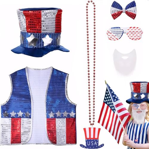 Jorzer 4. Juli Outfits 6PCS/Set Patriotic Independence Day Thema Amerikanisches Flaggen Outfit 4. Juli Accessoires American Flag Outfit, Viertes Accessoires, Patriotisch von Jorzer