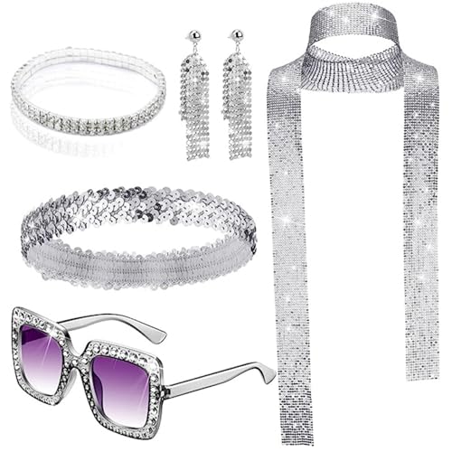 Jorzer 70S -Outfits für Frauen, 5pcs Pailletten Disco Kostüm Plastik -Disco -Outfits umfassen Schalohrringe Sonnenbrand und Stirnband für Halloween -Geburtstagstanzparty Jorzer 70S -Outfits für Frauen, 5pcs Pailletten Disco Kostüm Plastik -Disco -Outfits umfassen Schalohrringe Sonnenbrand und Stirnband für Halloween -Geburtstagstanzparty von Jorzer
