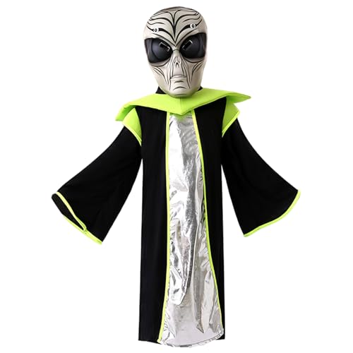 Jorzer Alien Kostüm Kids Realistic Alien Maske mit weichem Robe Funny Halloween Kostüm für Kids Cosplay Party, geeignet für eine Höhe von 115-125 cm von Jorzer