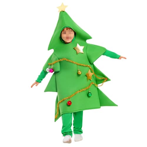 Jorzer Baumkostüm weich warm niedlich süßes Kleid mit Stern und farbenfrohen Lichtern einteiliger Anzug Cosplay-Kostüme für Kinder, L-XL von Jorzer