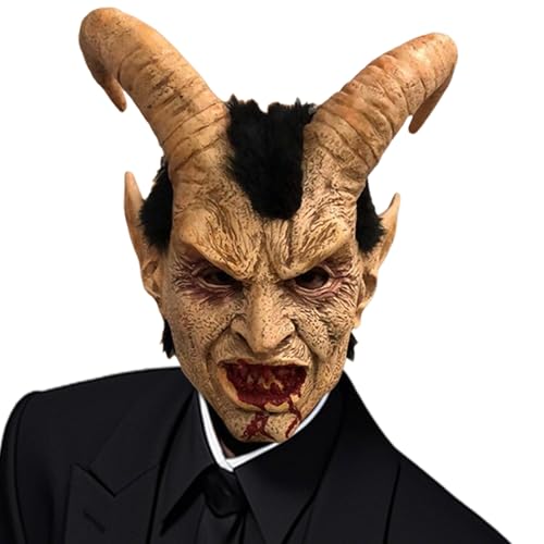 Jorzer Dämonenmaske Realistisches Vollgesichtstierschädelmaske mit Haaren und blutigen Mund und besonderen Ohren beängstigende Halloween -Dekorationen für Erwachsene von Jorzer