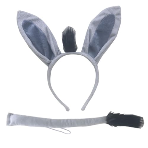 Jorzer Eselohren und Schwanz, realistische Eselohren formbares Plüsch Schwanz Lustiges Kostüm für Kinder und Erwachsene Dress -up -Party, Cosplay, Halloween, Weihnachten von Jorzer