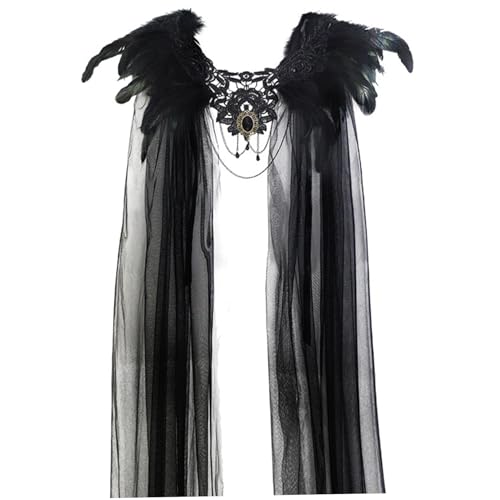 Jorzer Federn Schal, Halloween Tulle Cape mit schwarzen Federn Cosplay Super Bösewicht Gothic Cloak Cape für Party, Kostüm, Cosplay Jorzer Federn Schal, Halloween Tulle Cape mit schwarzen Federn Cosplay Super Bösewicht Gothic Cloak Cape für Party, Kostüm, Cosplay von Jorzer