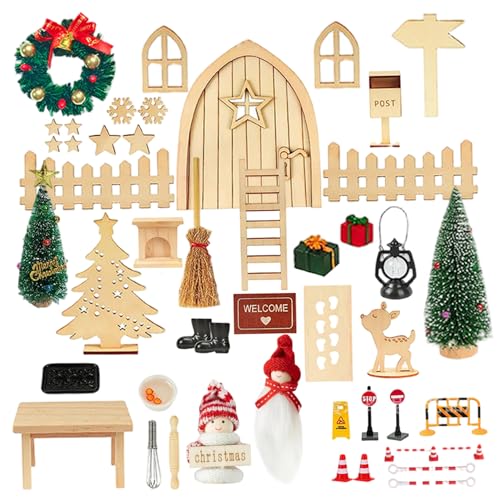 Jorzer Feentür-Bausatz, hölzerne Weihnachts-Miniatur-Puppenhaustür, realistische Puppenhaus-Weihnachtsdekoration für Garten, Heimtisch von Jorzer