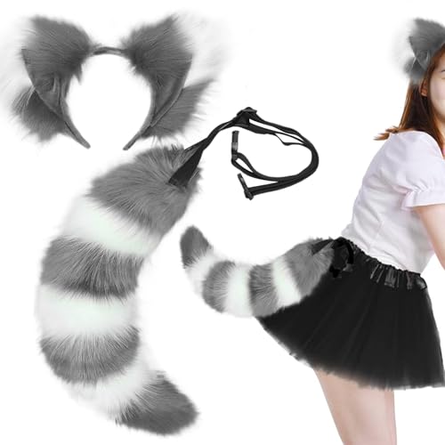 Jorzer Fox Ohren und Schwanzset, pelzige Fuchs Ohren Stirnband, Kunstfell Therian Tail, süßes Wolf Kostüm für Erwachsene Kinder Cosplay Kostüm Accessoires Party Grau Jorzer Fox Ohren und Schwanzset, pelzige Fuchs Ohren Stirnband, Kunstfell Therian Tail, süßes Wolf Kostüm für Erwachsene Kinder Cosplay Kostüm Accessoires Party Grau von Jorzer
