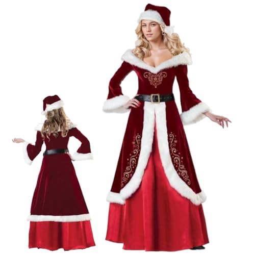 Jorzer Frau Claus Kostüm erwachsene Frauen, 3pcs/Set Frau Claus Kleid mit Hut, Gürtel, Rock, Santa -Kostüm für Weihnachtsfeier, Cosplay, Geburtstag, Schulshow, L. von Jorzer
