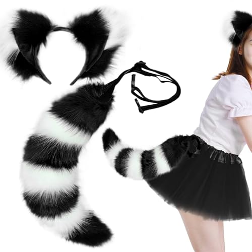 Jorzer Fuchs Ohren und Schwanzset, pelzige Fuchs Ohren Stirnband, Kunstfell Therian Tail, süßes Wolf Kostüm für Erwachsene Kinder Cosplay Kostüm Accessoires Party Schwarz Jorzer Fuchs Ohren und Schwanzset, pelzige Fuchs Ohren Stirnband, Kunstfell Therian Tail, süßes Wolf Kostüm für Erwachsene Kinder Cosplay Kostüm Accessoires Party Schwarz von Jorzer