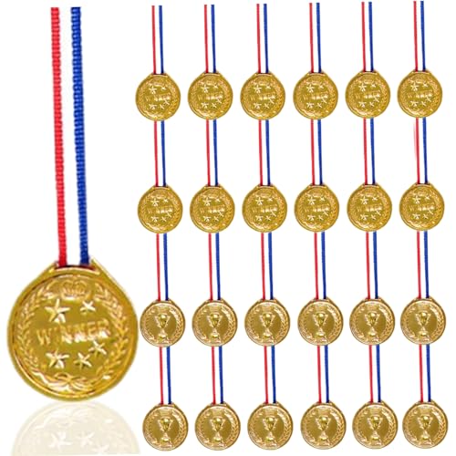 Jorzer Goldmedaillen für Kinder, 24 -pcs -Plastiksieger -Medaillen, 1, 5 x 1, 7 Zoll Platzmedaille mit Riemen, Kinderplastikmedaillenspielzeug für Sport, Wettbewerbe, Party von Jorzer
