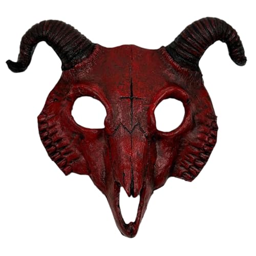 Jorzer Gruselige Maske, Halbgesichts-Halloween-Maske, PU-Teufelshörner, böse Tiermasken, Maskerade-Requisiten, Halloween-Dekorationen für Cosplay-Kostüm, Rot von Jorzer