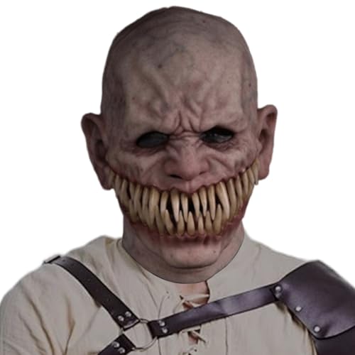 Jorzer Gruselmaske, Silikon-Masken mit scharfen Zähnen, realistische Masken für Erwachsene, menschliches Gesicht, gruselige Halloween-Requisiten für Karneval, Cosplay, Kostümparty, Spukhaus von Jorzer