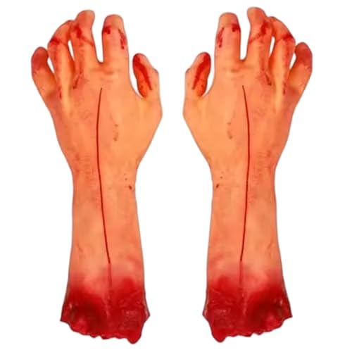 Jorzer Halloween-Requisiten, 1 Paar realistische, blutige, abgetrennte falsche Hände, falsche Körperteile aus Vinyl für die Dekoration von Spukhäusern, Halloween-Requisiten, Hände von Jorzer