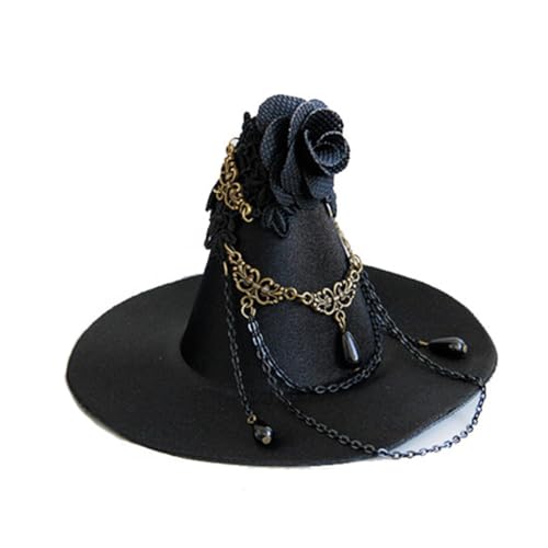 Jorzer Hexenhut, Gothic, Cosplay, Hexe, Mini-Zylinder, Parade, schwarze Hüte, Stirnband, seitlicher Clip, Kopfbedeckung, Halloween-Dekor (schwarz) von Jorzer